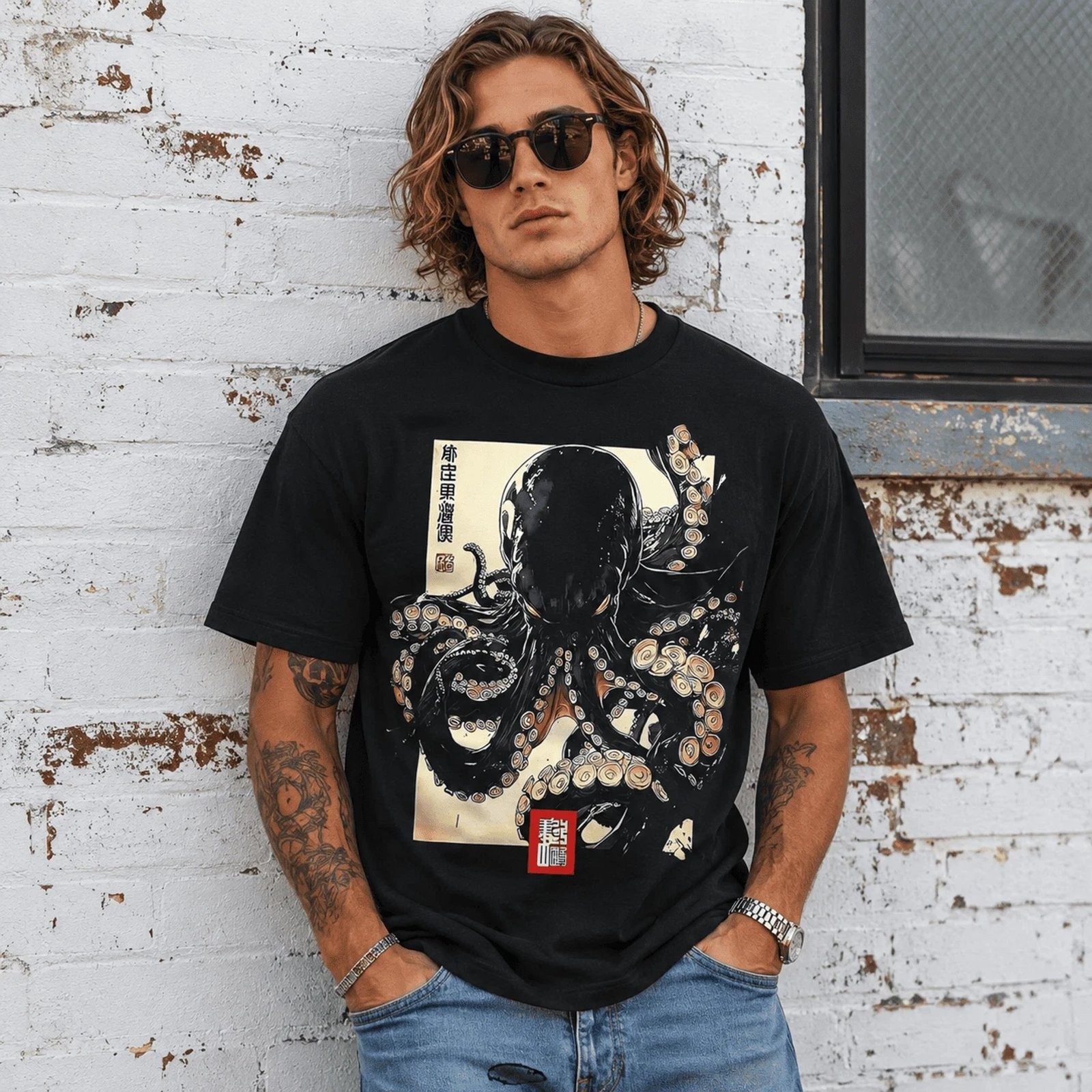 Japanese Octopus Dark Art Graphic Streetwear Unisex T-Shirt