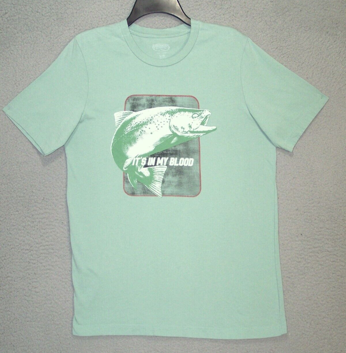 Sportsmans Shirt Large Green Graphic Trout Fish Fishing Short Sleeve Outdoor Men