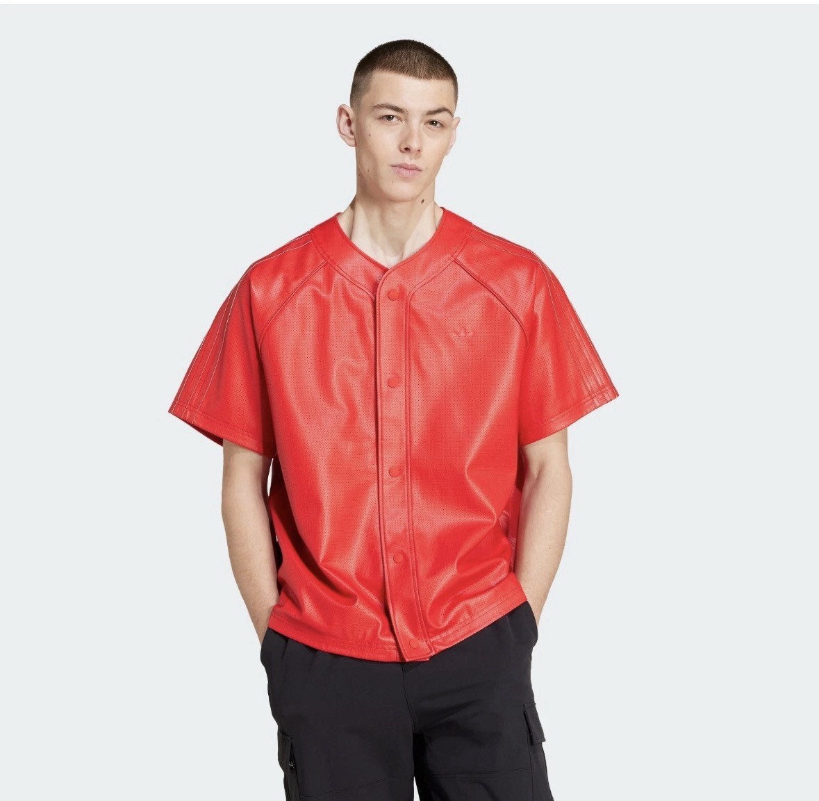 ADIDAS Originals MENS FAUX LEATHER Baseball Jersey Scarlet Red SIZE LARGE