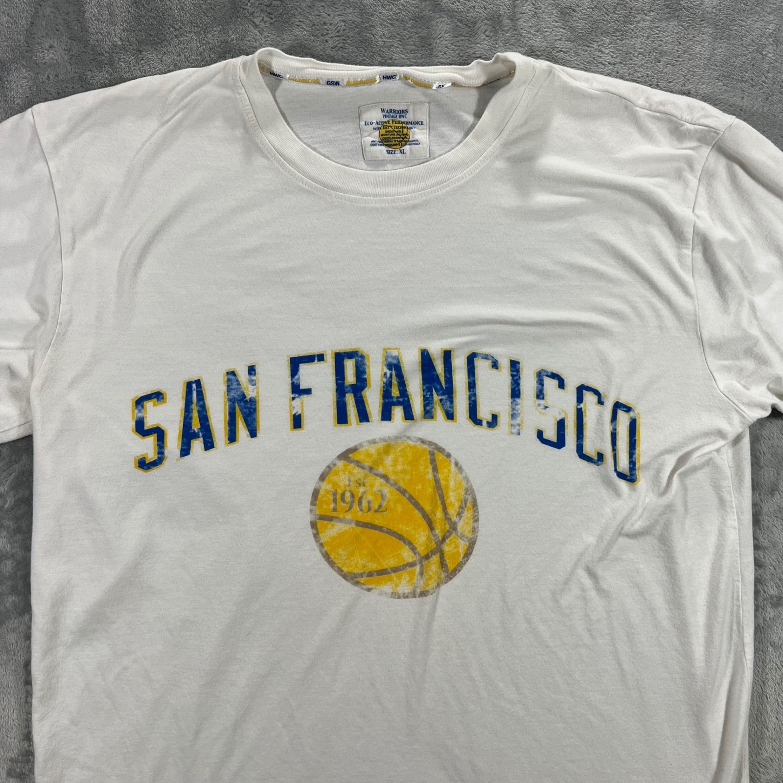 SAN FRANCISCO WARRIORS Vintage HWC T-Shirt Mens XL White 1962 Bamboo gallery