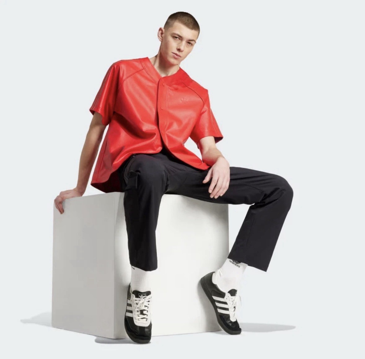 ADIDAS Originals MENS FAUX LEATHER Baseball Jersey Scarlet Red SIZE LARGE gallery