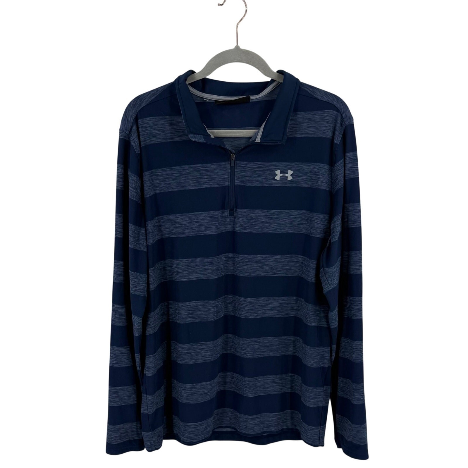 Under Armour 1/4 Zip Pullover HeatGear Long Sleeve Blue Striped Mens Large gallery