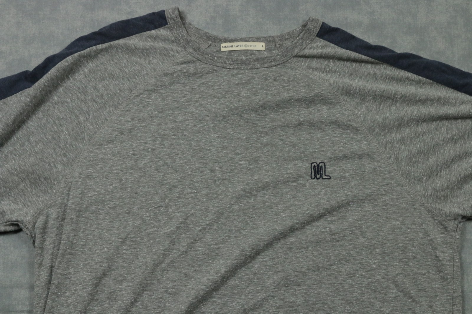 Marine Layer Shirt Mens Large Gray Raglan Athletic Tee Soft Re-Spun Logo Top gallery