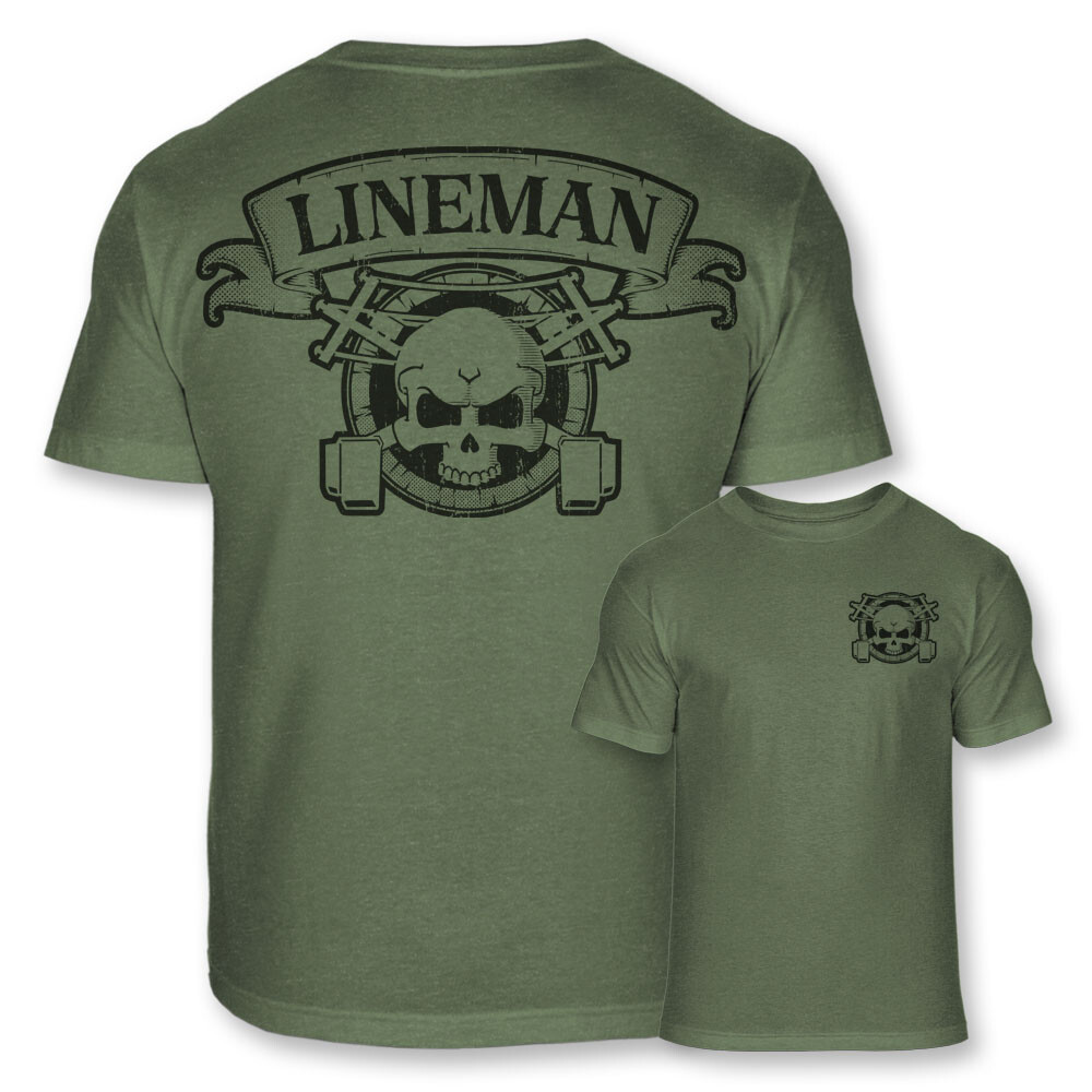 Lineman Skull Crossbones T-Shirt - Lineworker Line Man Athletic Tee Shirt - A101 gallery