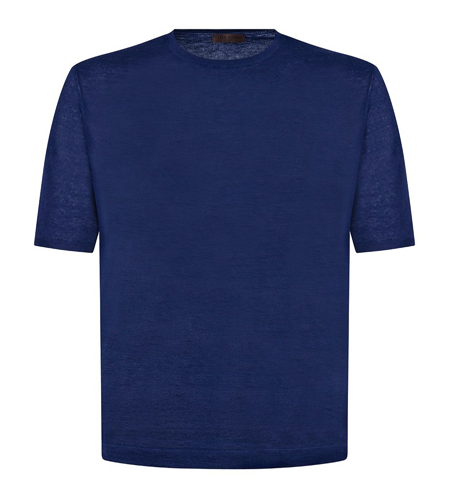 STILE LATINO t-shirt linen cotton EU 56 US 46 dark blue normal fit gallery