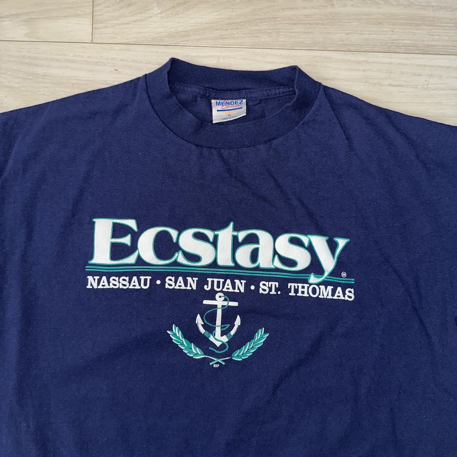 Vintage 90s Ecstasy Travel Shirt Size XL Navy Blue Islands San Juan Nassau Humor gallery
