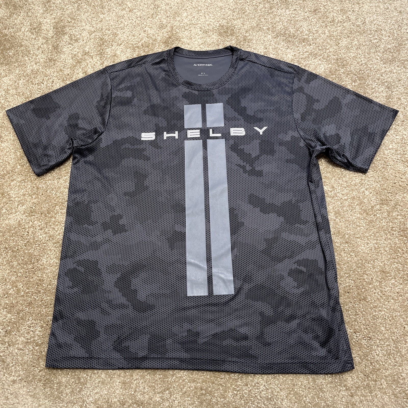Shelby Mustang Shirt Mens XXL 2XL Grey Camo Performance Tee Ford Sports Cars Top