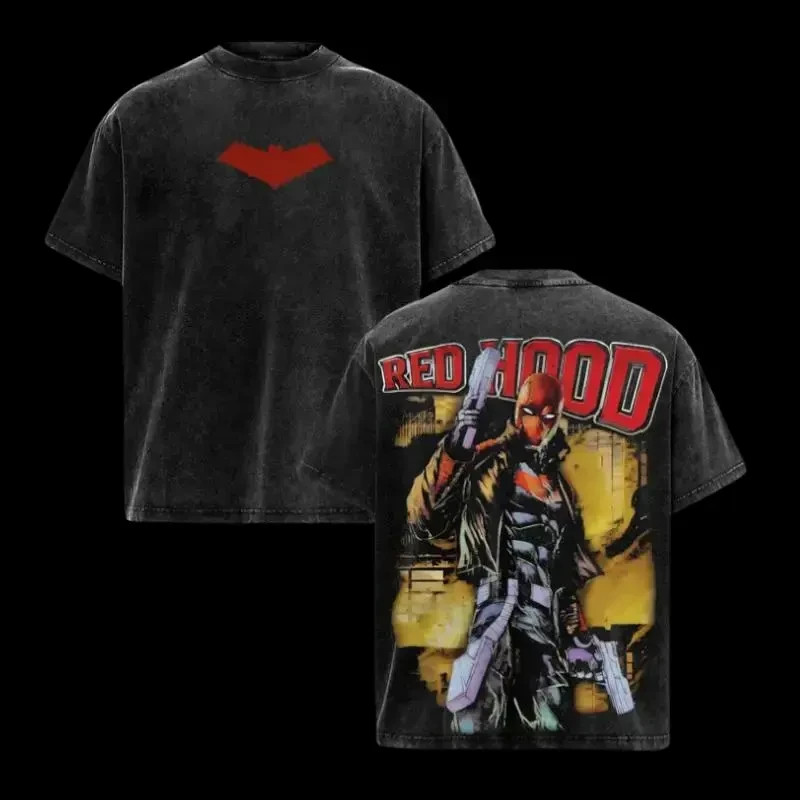 Retro Red Hood Flat Solid Red Bat Symbol Front Chest Print & Thick Bold Outlined gallery