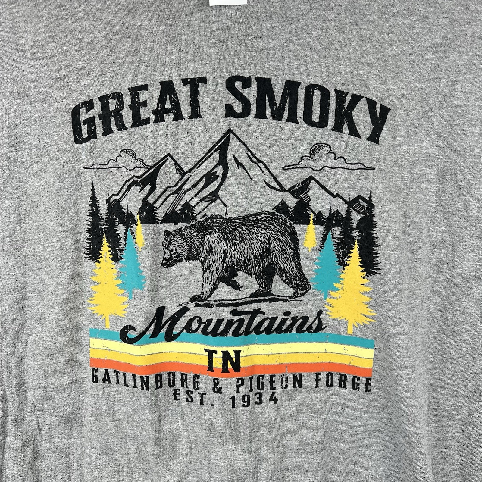 Great Smoky Mountains National Park Gray Tee Multi Neon Color Bear Graphic gallery