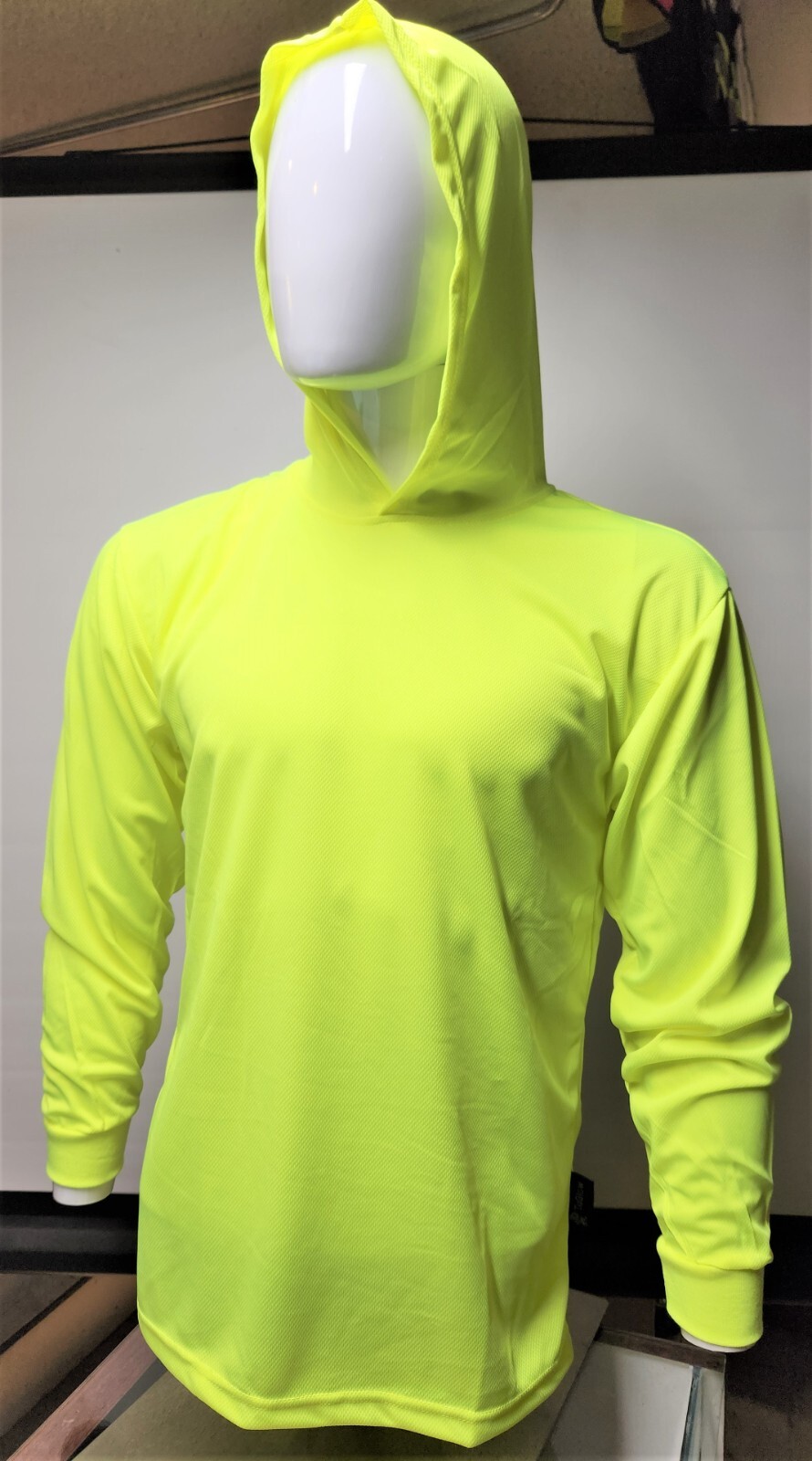 Neon Yellow or Orange Long Sleeve Hoodie Shirt, Polyester birdeye mesh gallery