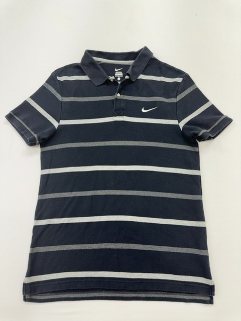 Nike Boys Polo Shirt Navy Blue Striped Large Kids L Regular Fit Cotton gallery