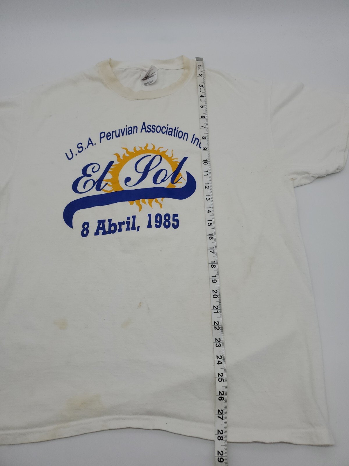 El Sol 1985 USA Shirt Large White Mens Peru Vintage..#0041 gallery