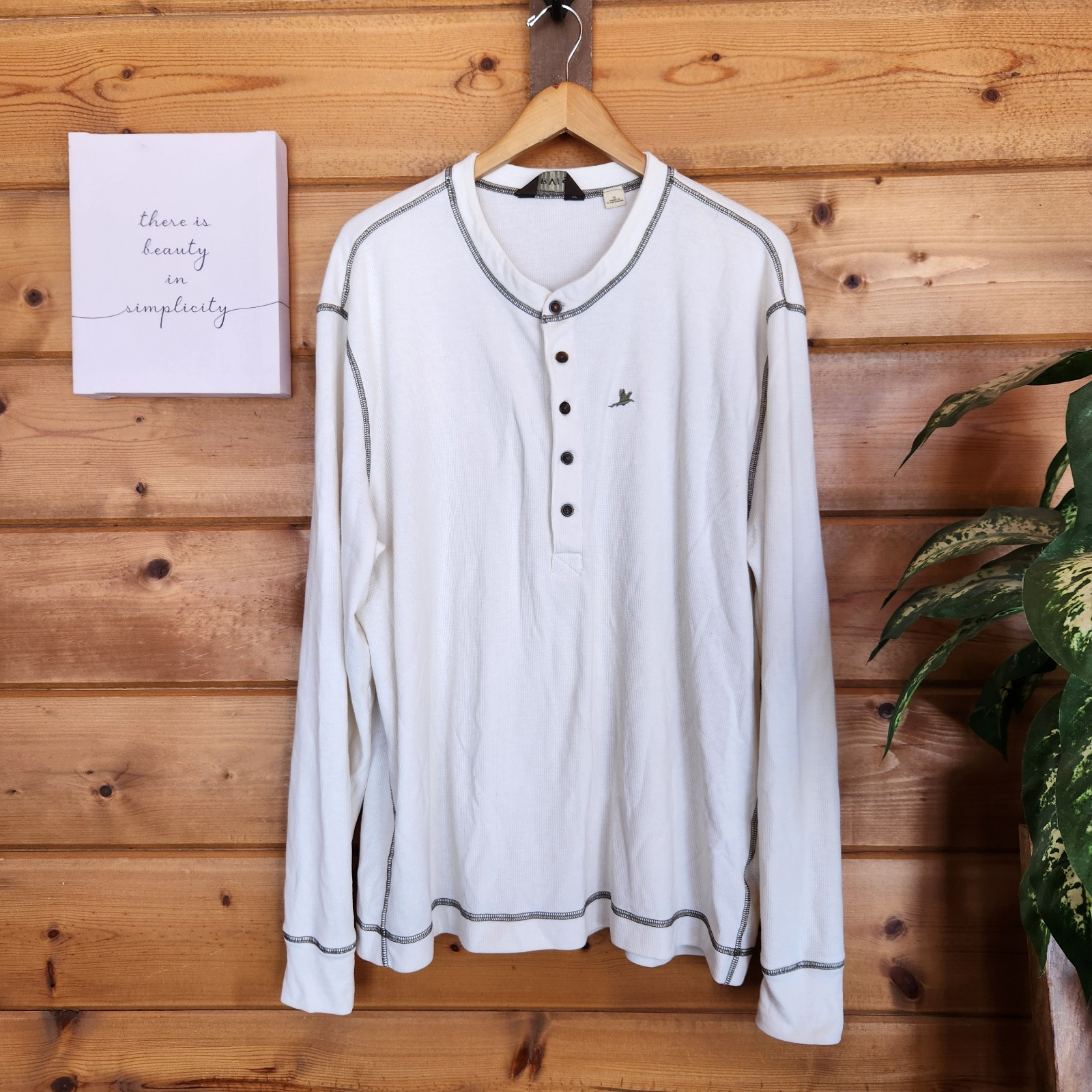 Orvis Henley Thermal Shirt Waffle Knit Long Sleeve Pullover Embroidered Size XL