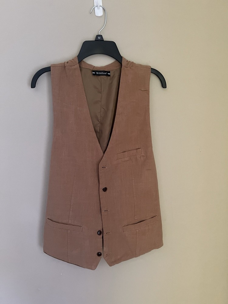 BOHO Wehilion Brown Button Front Adjustable Back Strap Vest M Casual