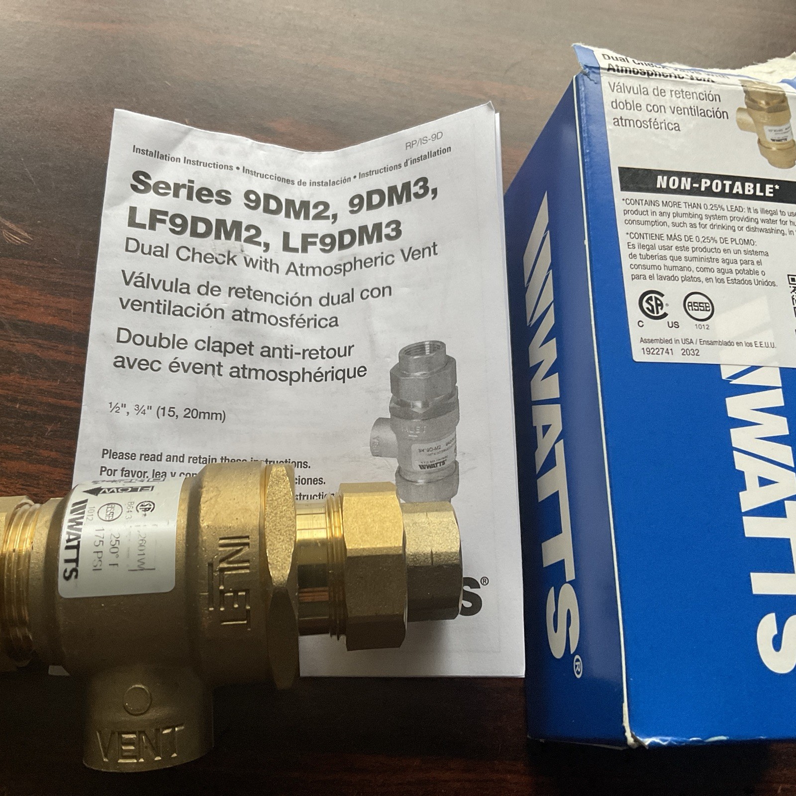 Watts 9D M3 1/2″ Dual Check Valves with Intermediate Atmospheric Vent New.