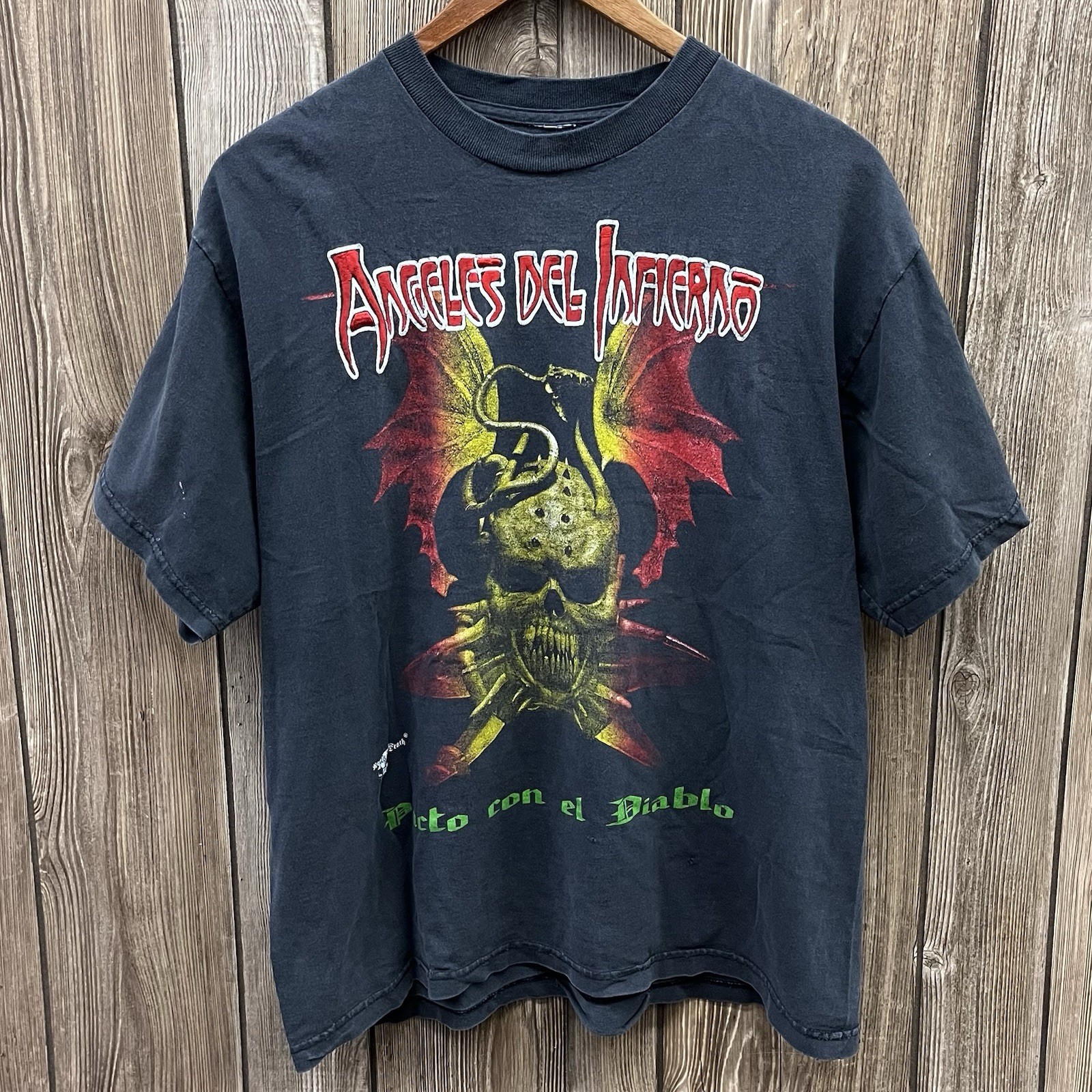 Vintage Angeles Del Infierno Pacto Con Diablo Metal Band Tee Shirt Black Large gallery