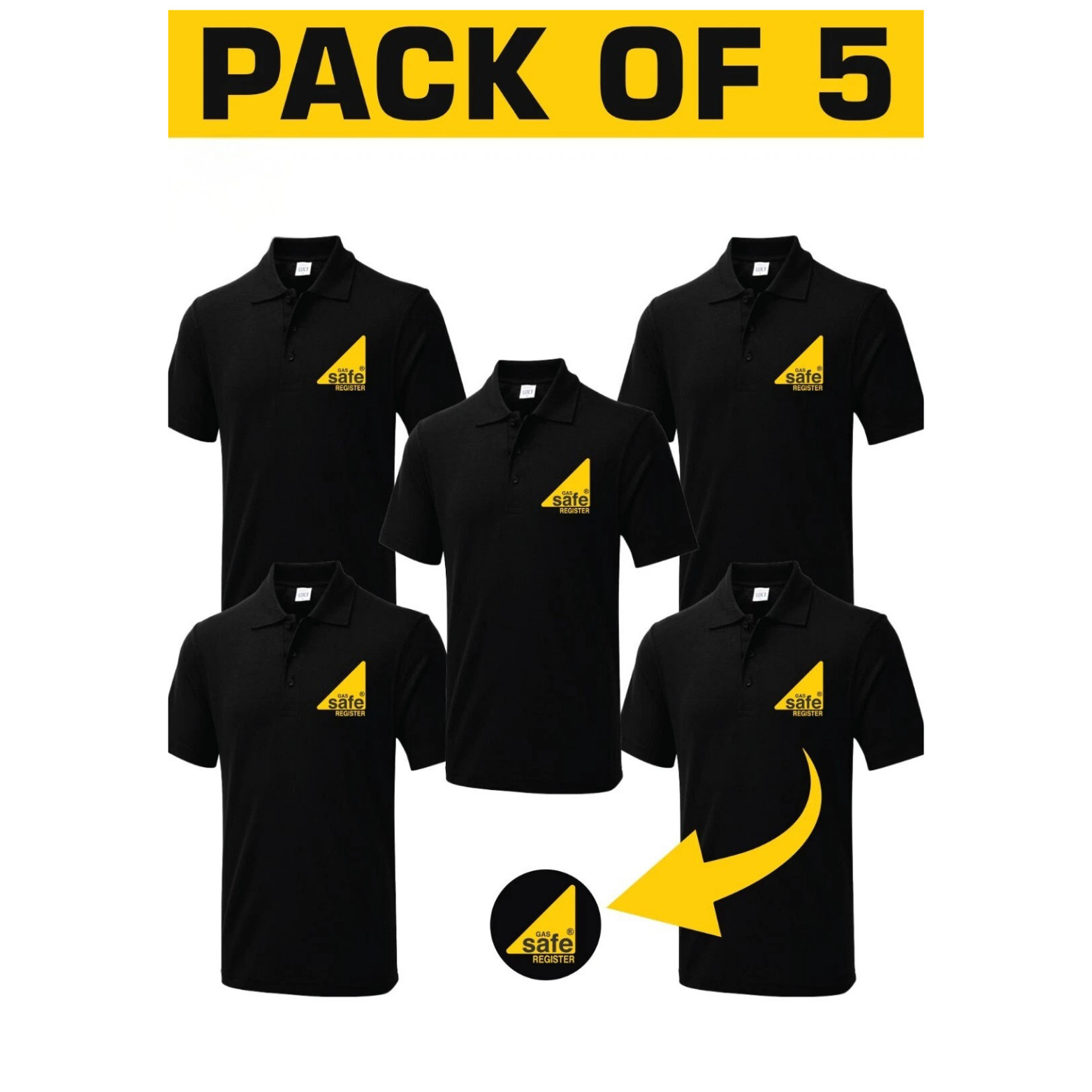 5 Pack Gas Safe Register POLO Shirt Engineer Work Staff Men Plumber Gas Fitter