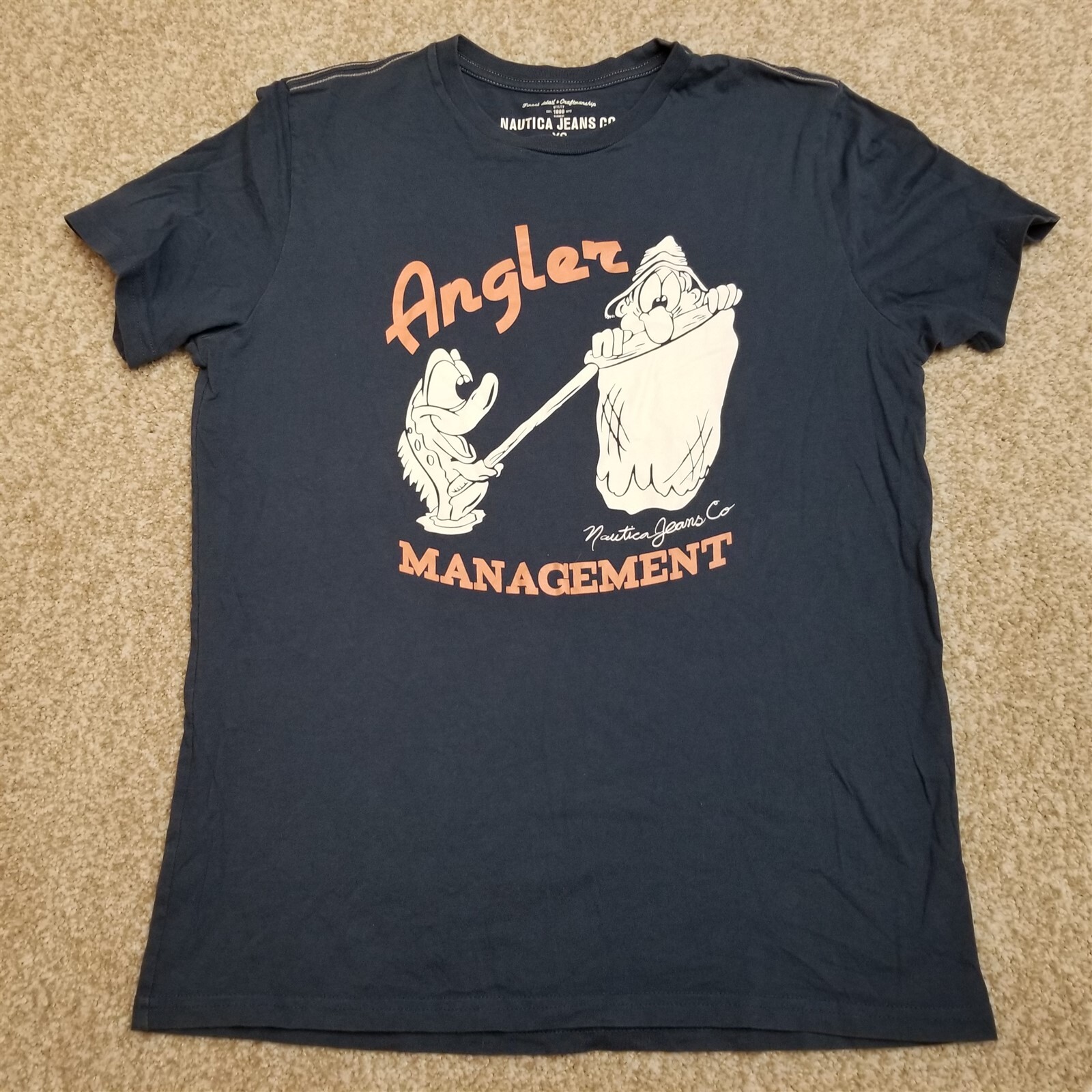 Angler Management Fisherman Shirt Mens Extra Small Blue Nautica Jeans Crewneck