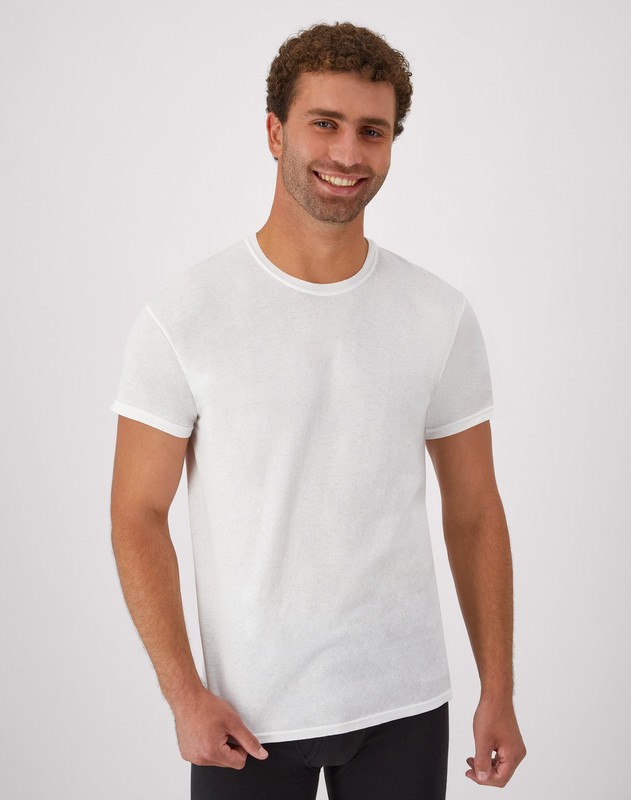 Hanes Men's White Crewneck T-Shirt 6-Pack Undershirt Tee TAGLESS FreshIQ Comfort gallery