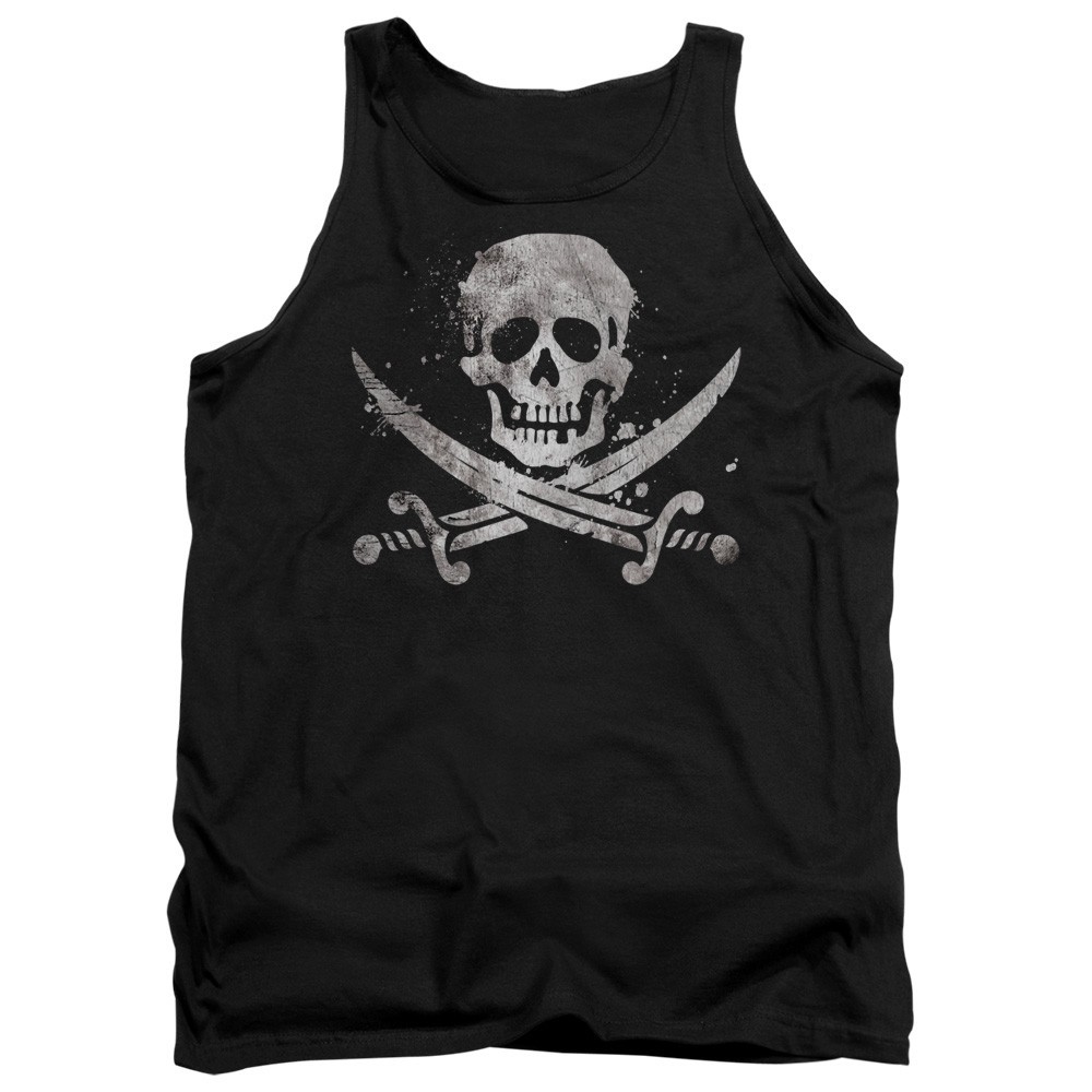 Skull and Cross Swords Distressed Jolly Roger Men’s T-Shirt S-5XL Licensed Tee
