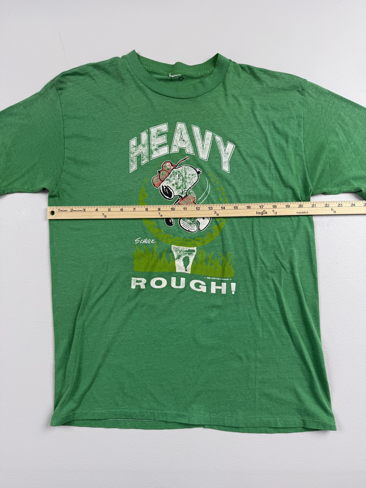 Vintage 1988 Snoopy Peanuts Shirt Mens Green Heavy Rough Golf Tee Cartoon Read gallery