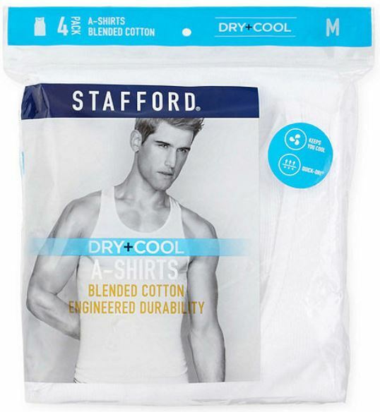 Stafford 4-Pack Men's Dry+Cool Blended Cotton Ribbed Tank Top A-Shirts White gallery