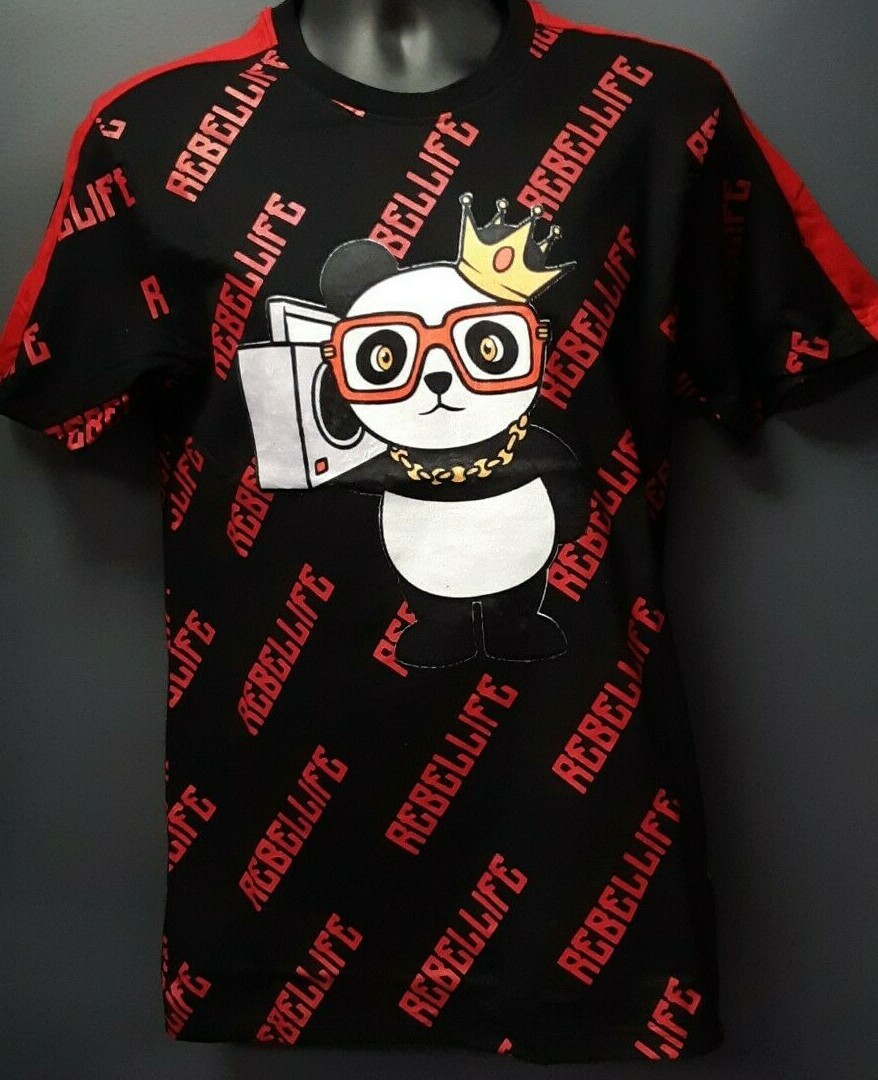 Men’s Rebel Minds Panda with a Boombox T-shirt – Black/Red