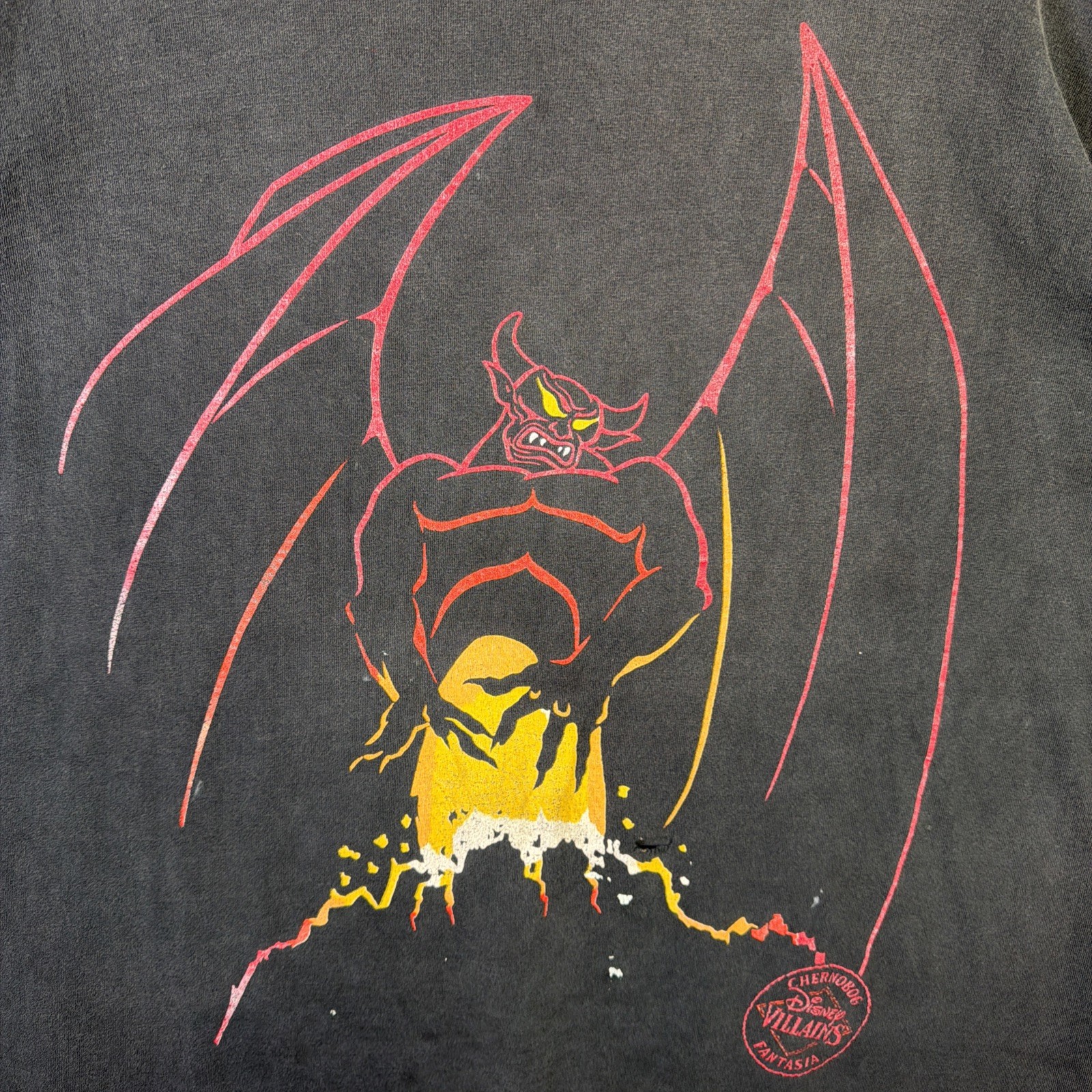 Vintage Chernabog Shirt 2XL Black 90s Disney Villains Fantasia RARE Faded USA gallery