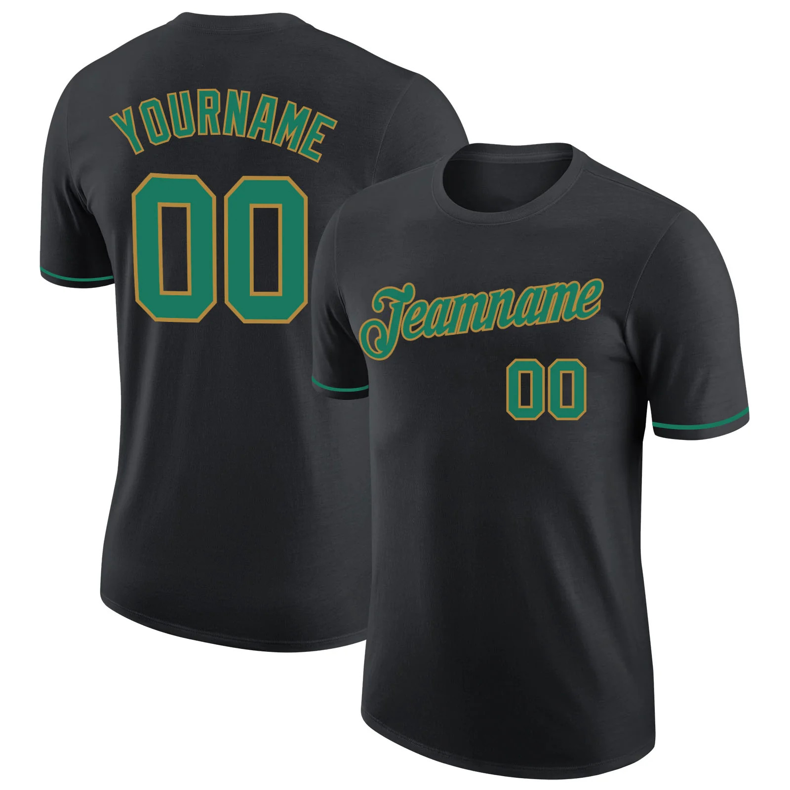 Custom Black Kelly Green Old Gold Performance T-Shirt Mens Sport Graphic Gift gallery