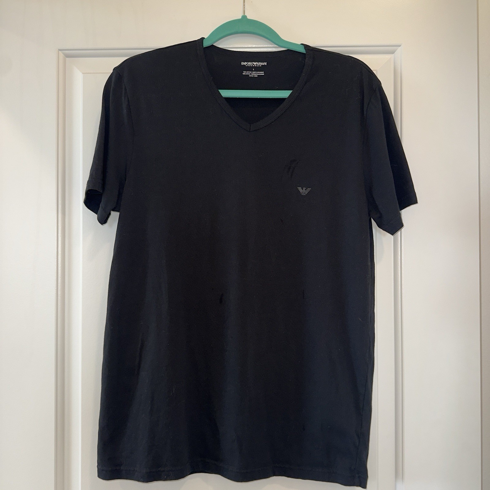 Emporio Armani Men’s Cotton V-Neck Tee Shirt Size Large Black