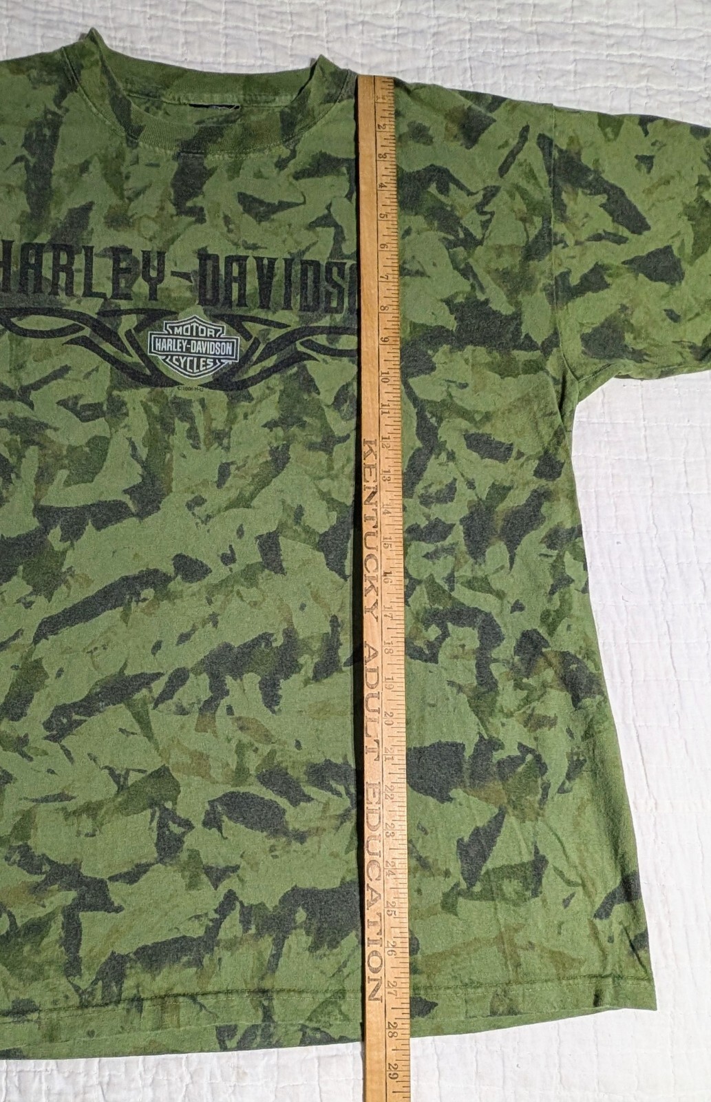 RARE Harley Davidson GHOST TOWN Men's L (No Tag) Green Crinkle Dye Y2K NC Eagle gallery