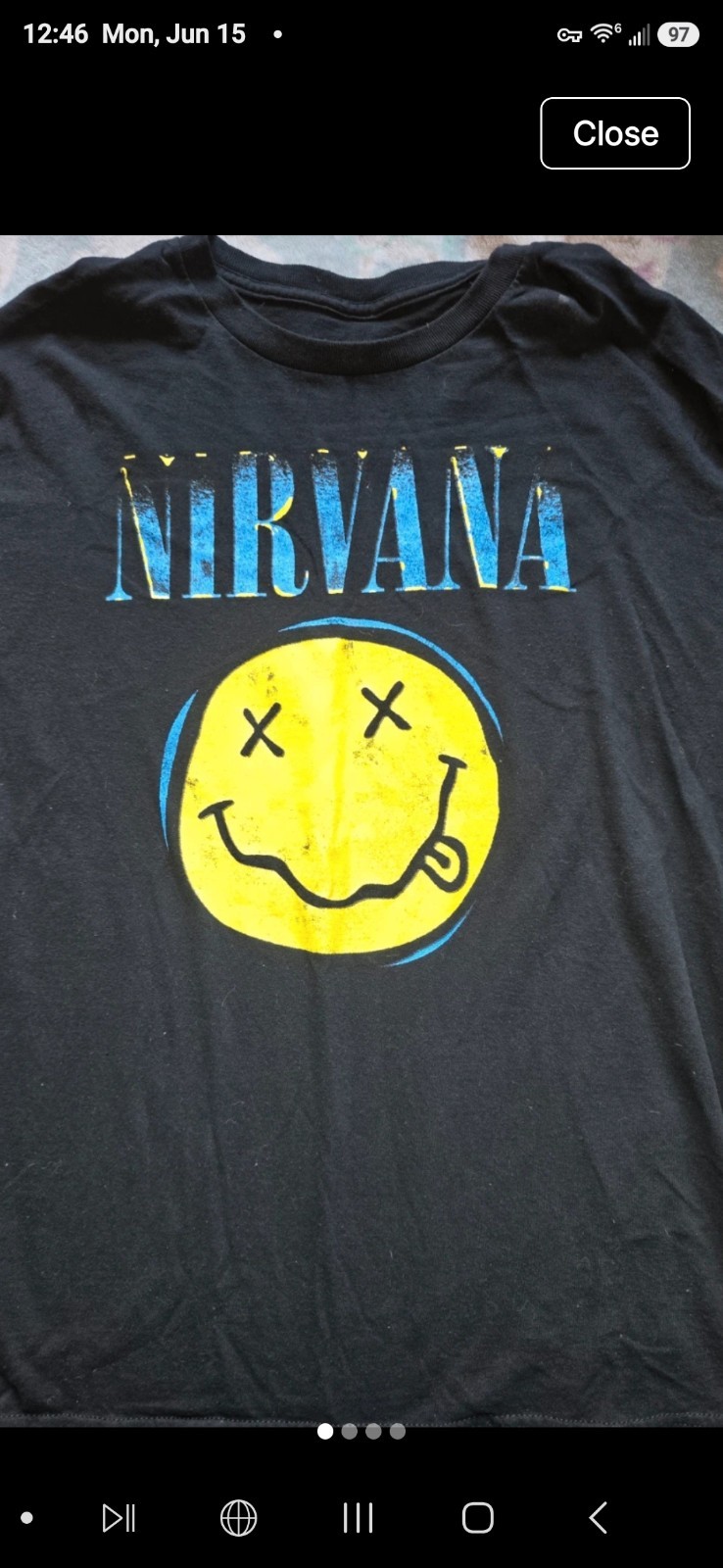 Nirvana T Shirt Black Graphic Crew Neck Classic Smiley Face Logo Blue Yellow S/M