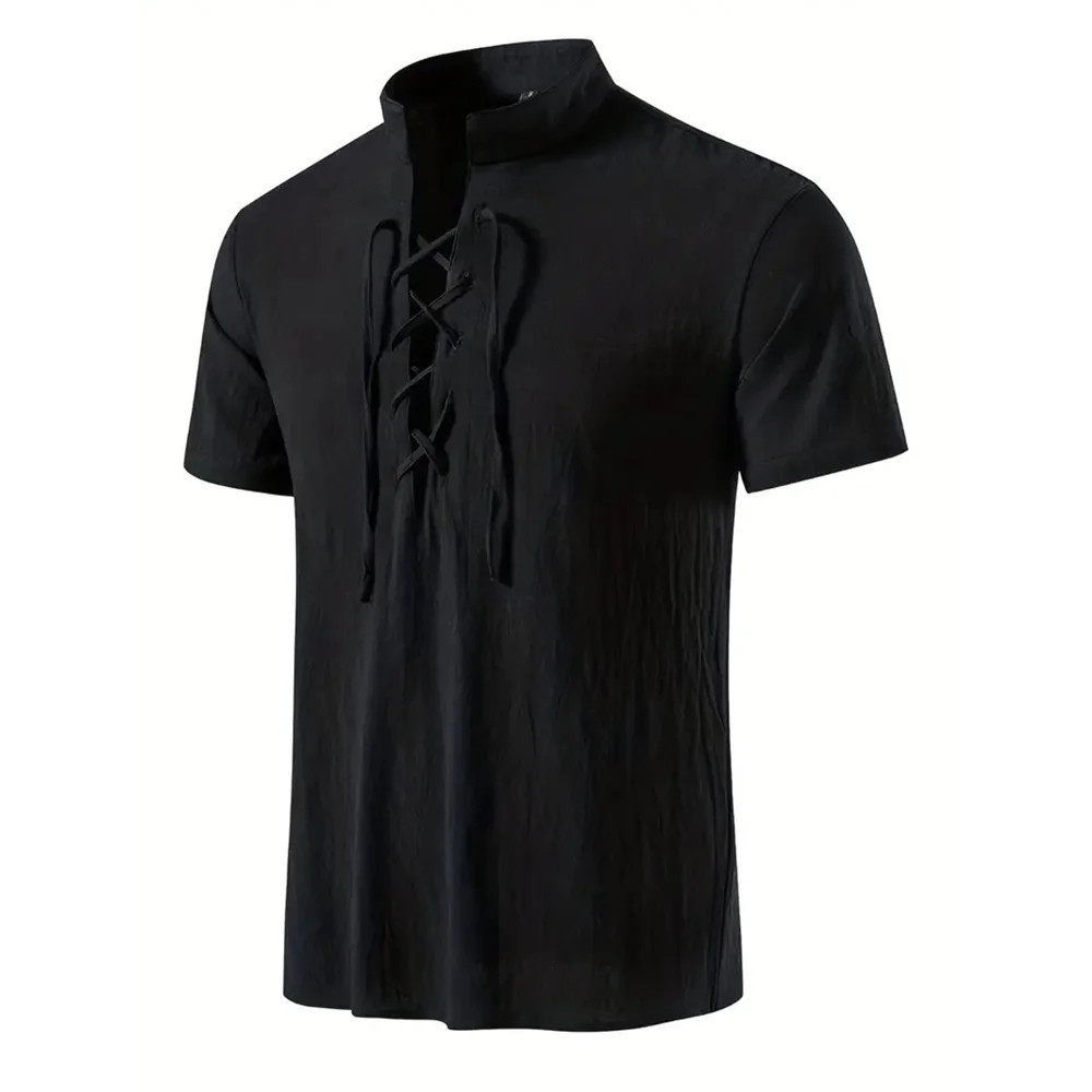 Men's Retro Cotton Linen Shirt Stylish Pirate V-neck S-XXL Trendy Comfy Gift Tee gallery