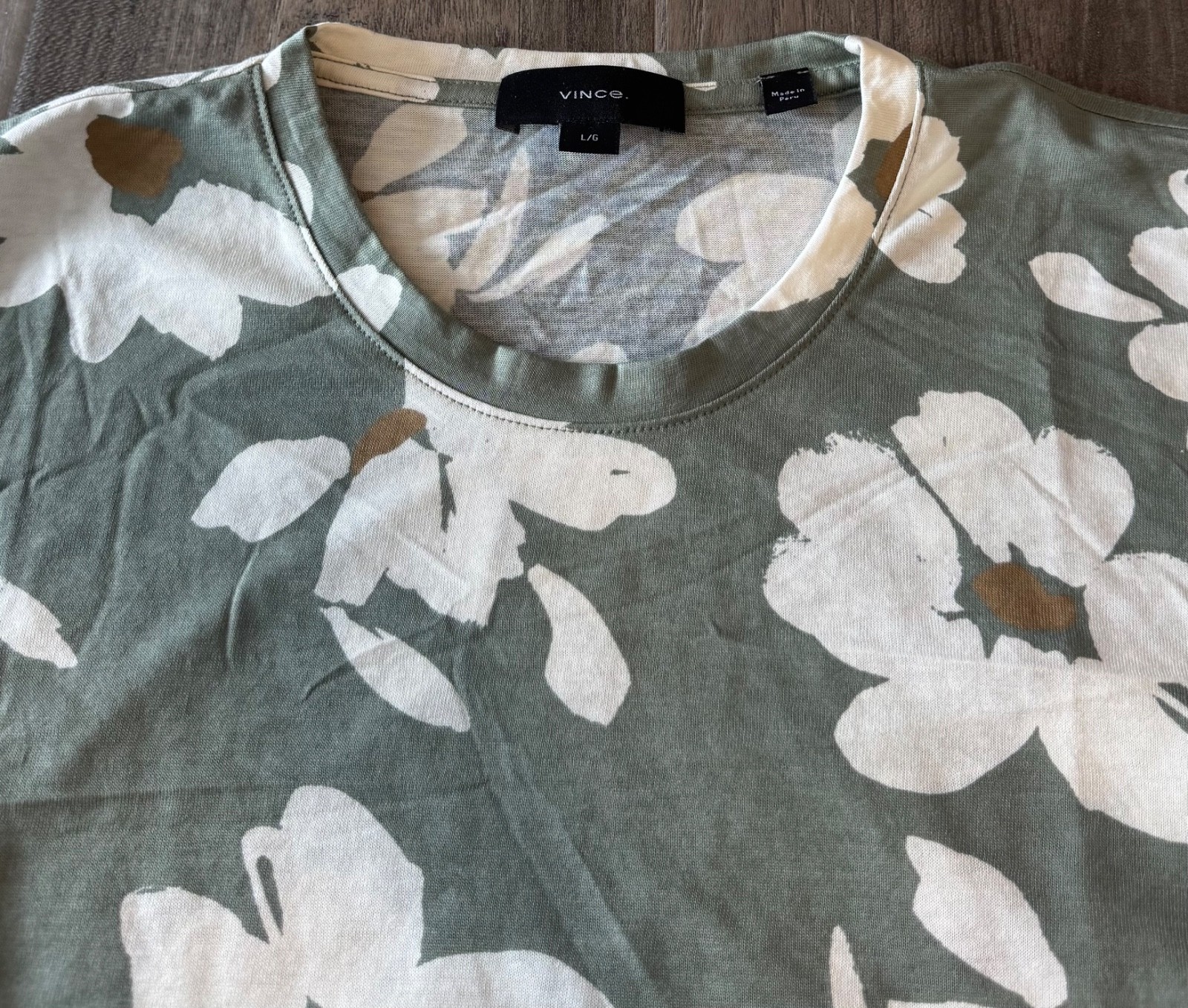 Vince Men's Short Sleeve Tee Floral Print Green 100% Pima Cotton Sz L NWOT gallery