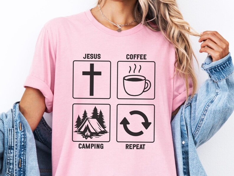 Jesus Coffee Camping Repeat Comfort Tee gallery