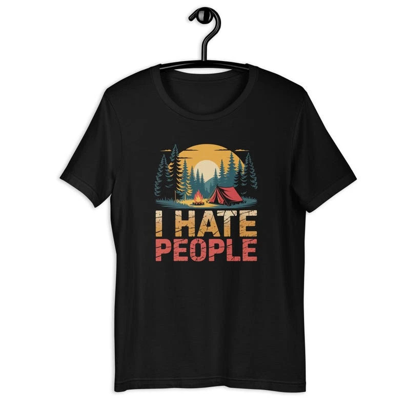 I Hate People Camping T Shirt Funny Outdoor Graphic Tee Unisex Cotton Top gallery