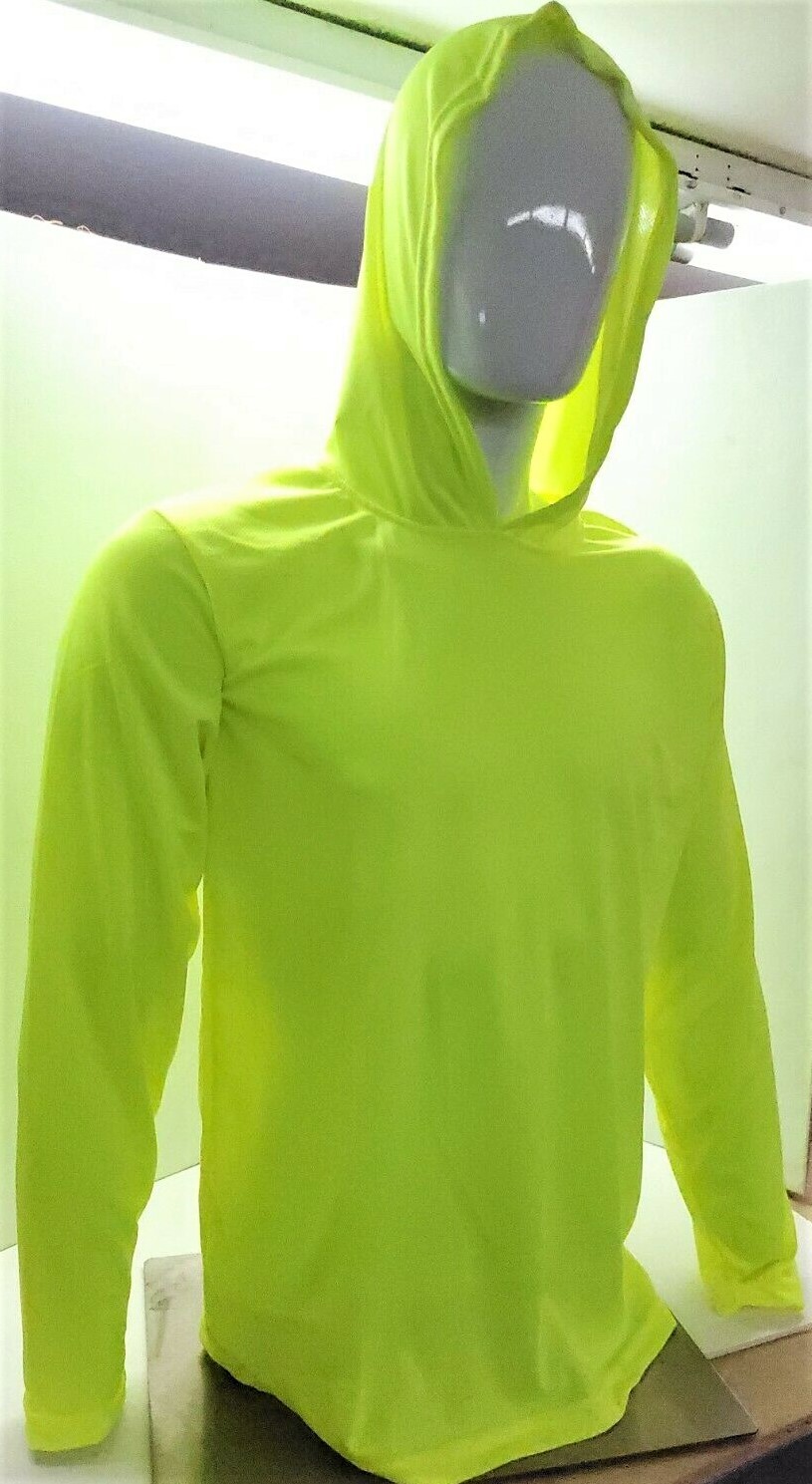 Neon Yellow Long Sleeve Safety Shirt With Hoodie, Polyester Birdeye mesh fabric gallery