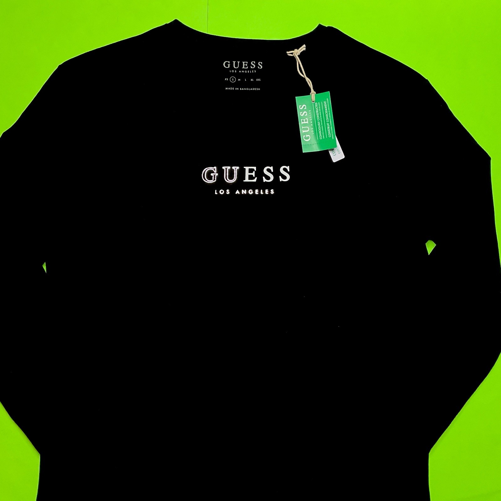 GUESS Los Angeles Men’s Long Sleeve T-Shirt SMALL Black w/White, Silver NEW gallery