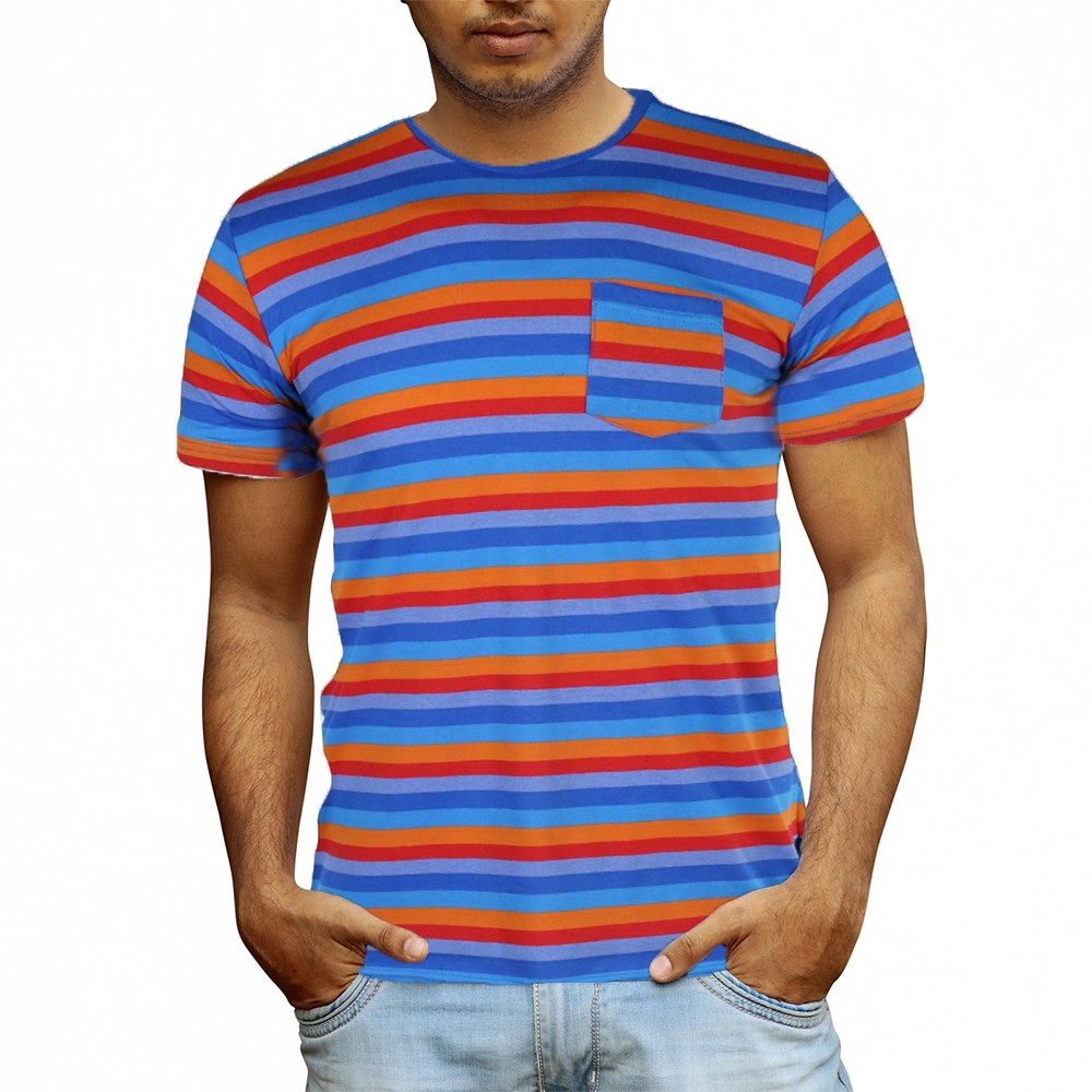 Beautiful Giant Men's Striped Cotton T-Shirt Classic Causal Loose Orange gallery