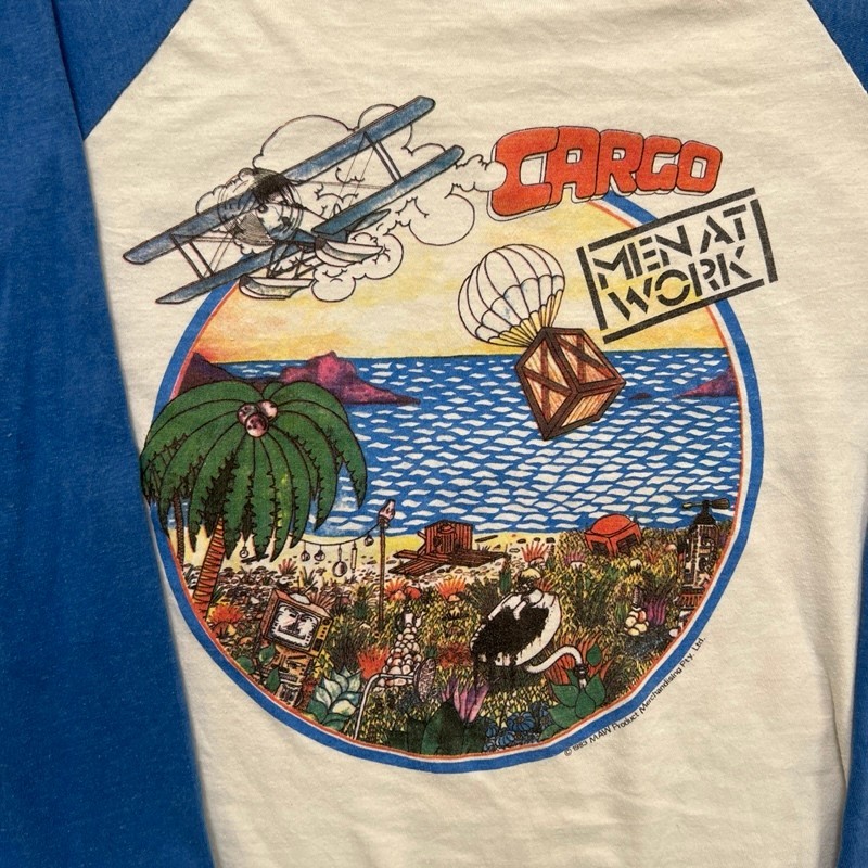 Vintage Men At Work Shirt Mens Small White 1983 Cargo Tour Raglan USA gallery