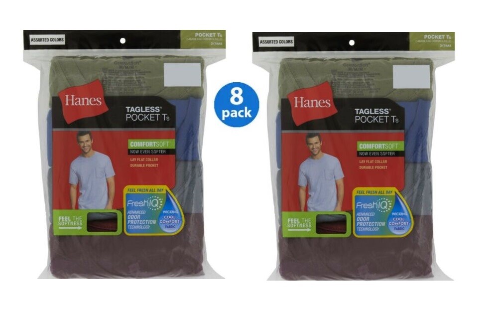 Hanes Men's FreshIQ® ComfortSoft® Dyed Assorted Colors Pocket T-Shirt 8-Pack gallery