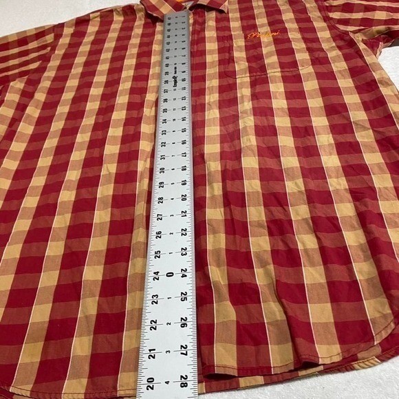 Platini XL Men Burgundy and yellow checkered button up shirt. SKU202 gallery