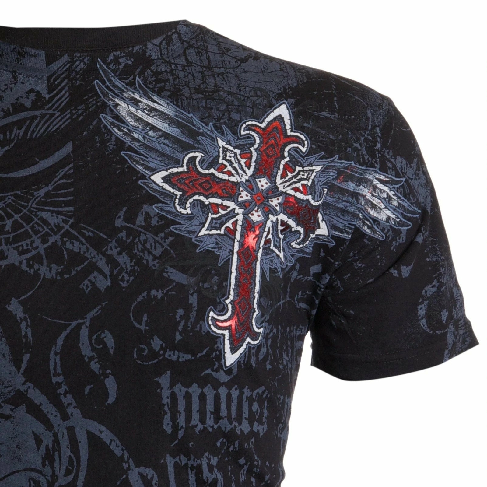 Archaic Affliction Men's T-Shirt RED FLAG Cross Wings Biker Black S-5XL gallery