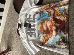 mixed emotion White Cotton Jersey Graphic Tee Angel Cupid Short Sleeve Small