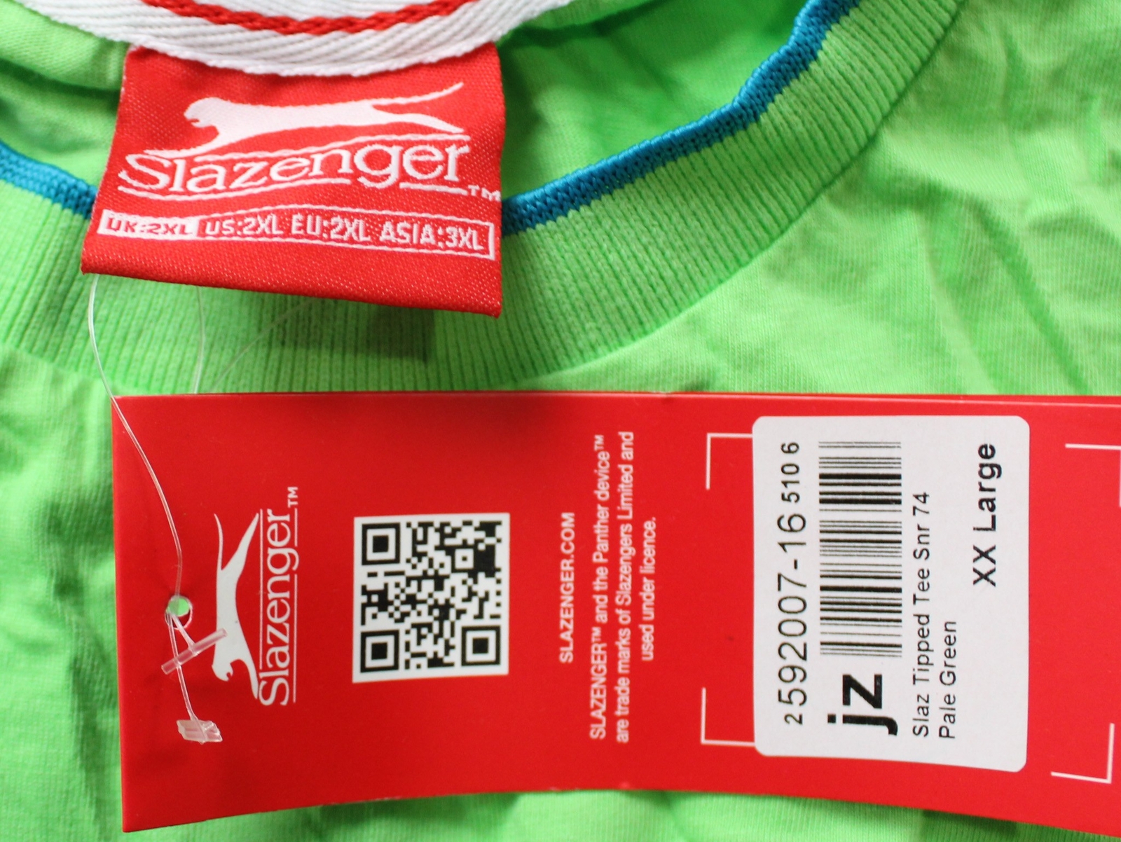 Slazenger Men's Short Sleeve Crew Neck Tipped T-Shirt CA4 Pale Green Size 2XL gallery