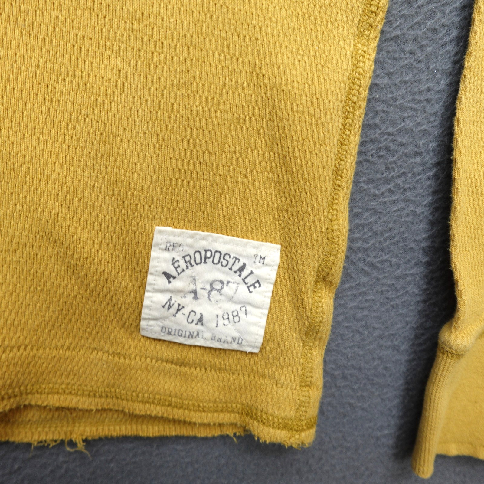 Vintage Aeropostale Thermal Waffle Knit Shirt Men's Size M Yellow Embroidered gallery
