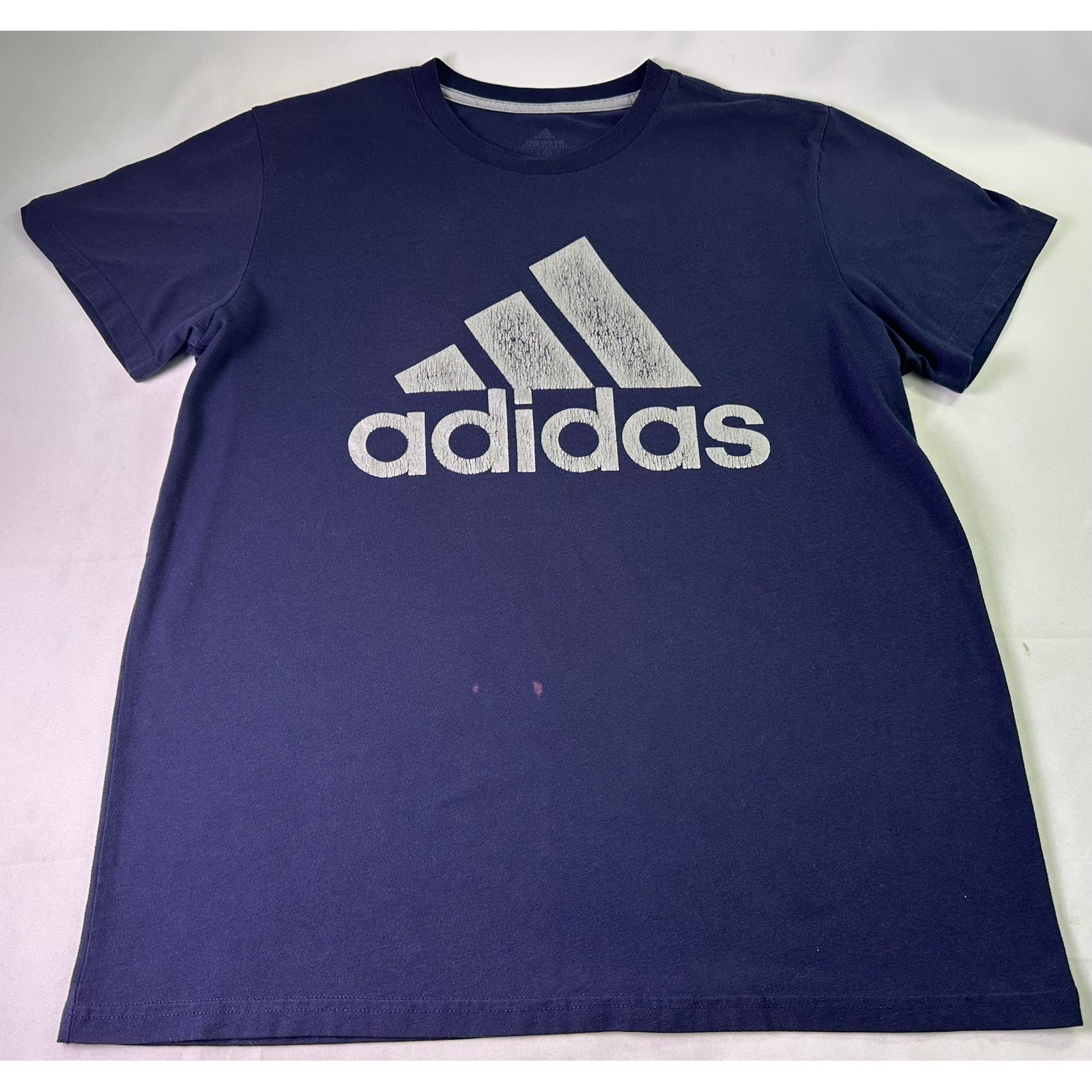 Adidas The Go-To Performance Tee Navy Blue Distressed Logo Shirt Men's Large L gallery