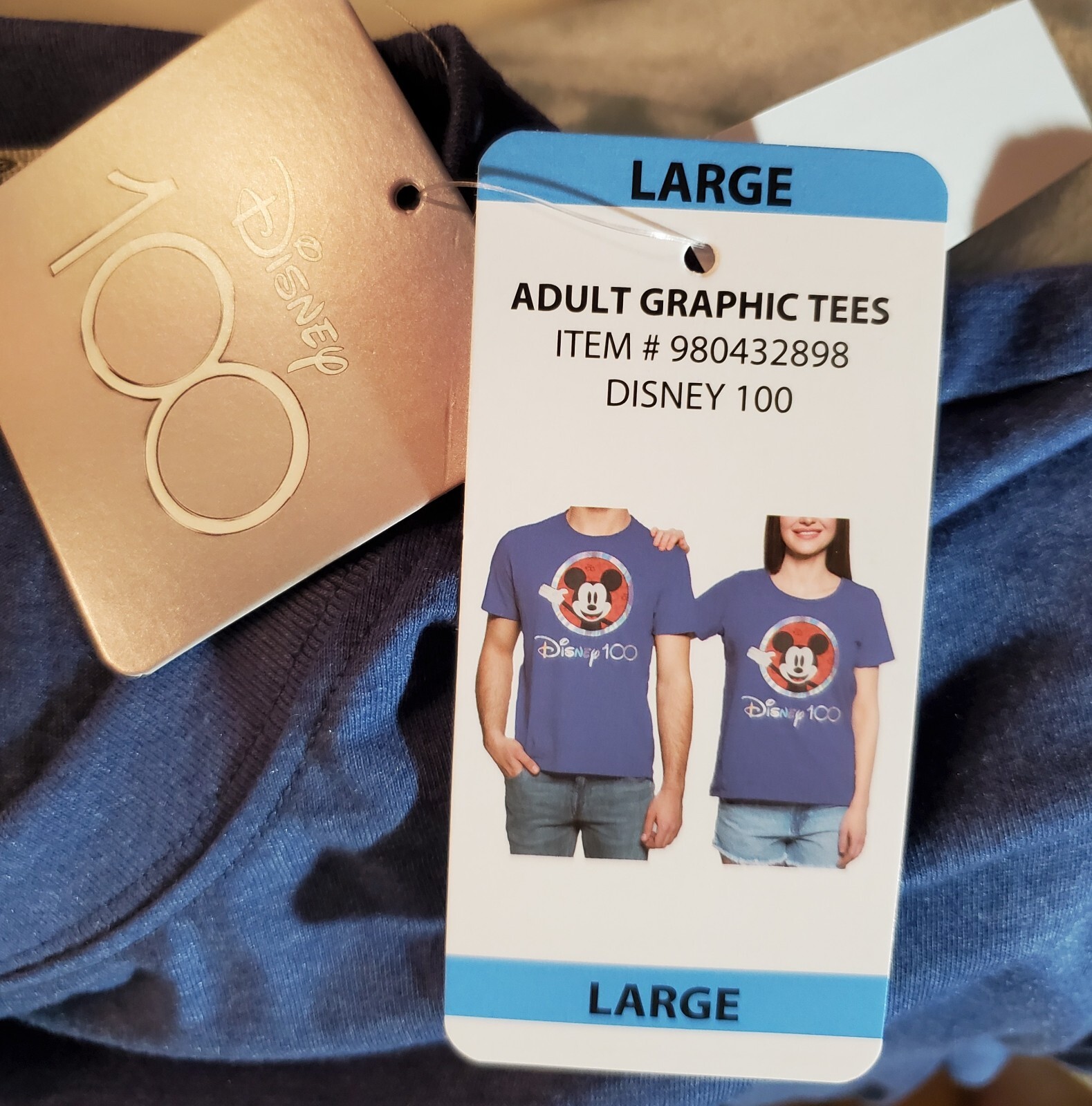NWT Unisex Disney Blue T-Shirt 100th Celebration Front & Back Graphics Sz.Lg gallery