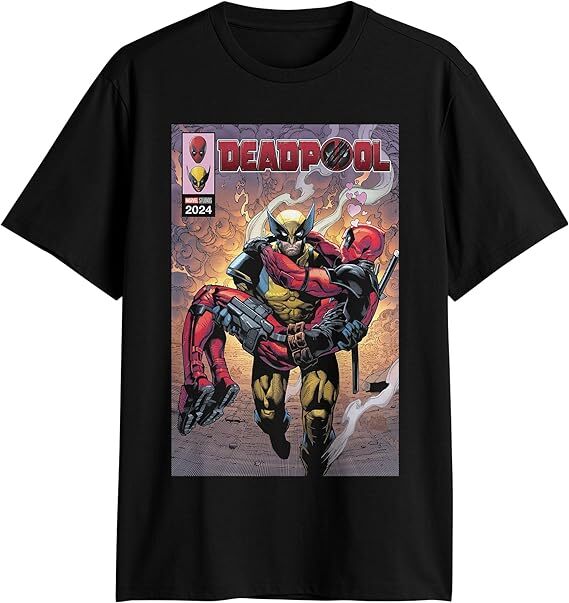 Deadpool & Wolverine Mens T-Shirt – Wolvy Carrying Deadpool to Safety Image