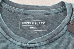 Buckle Black Small Blue Henley Long Sleeve Waffle Knit T-Shirt Moto Ribbed NEW
